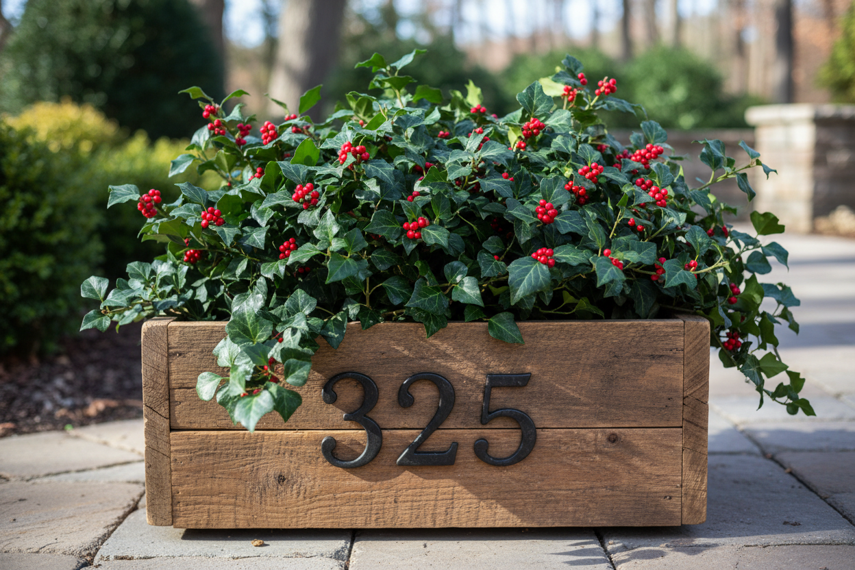 The same planter, but turn the numbers black, and fill the planter box with Christmas Ivy