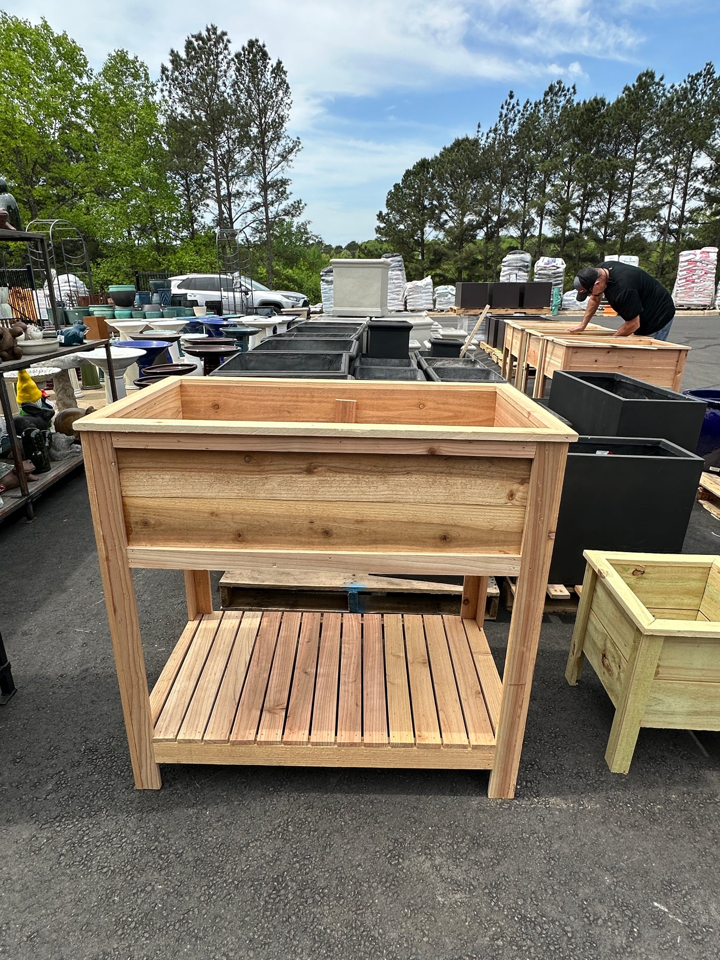 Premium Cedar Raised Planter Box - With Shelf