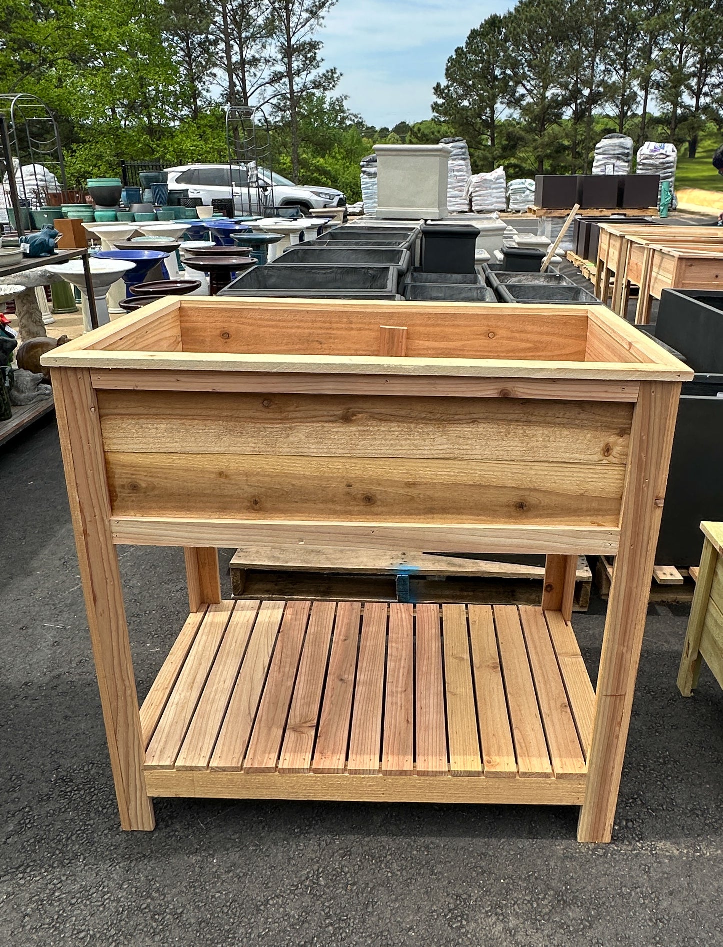 Premium Cedar Raised Planter Box - With Shelf