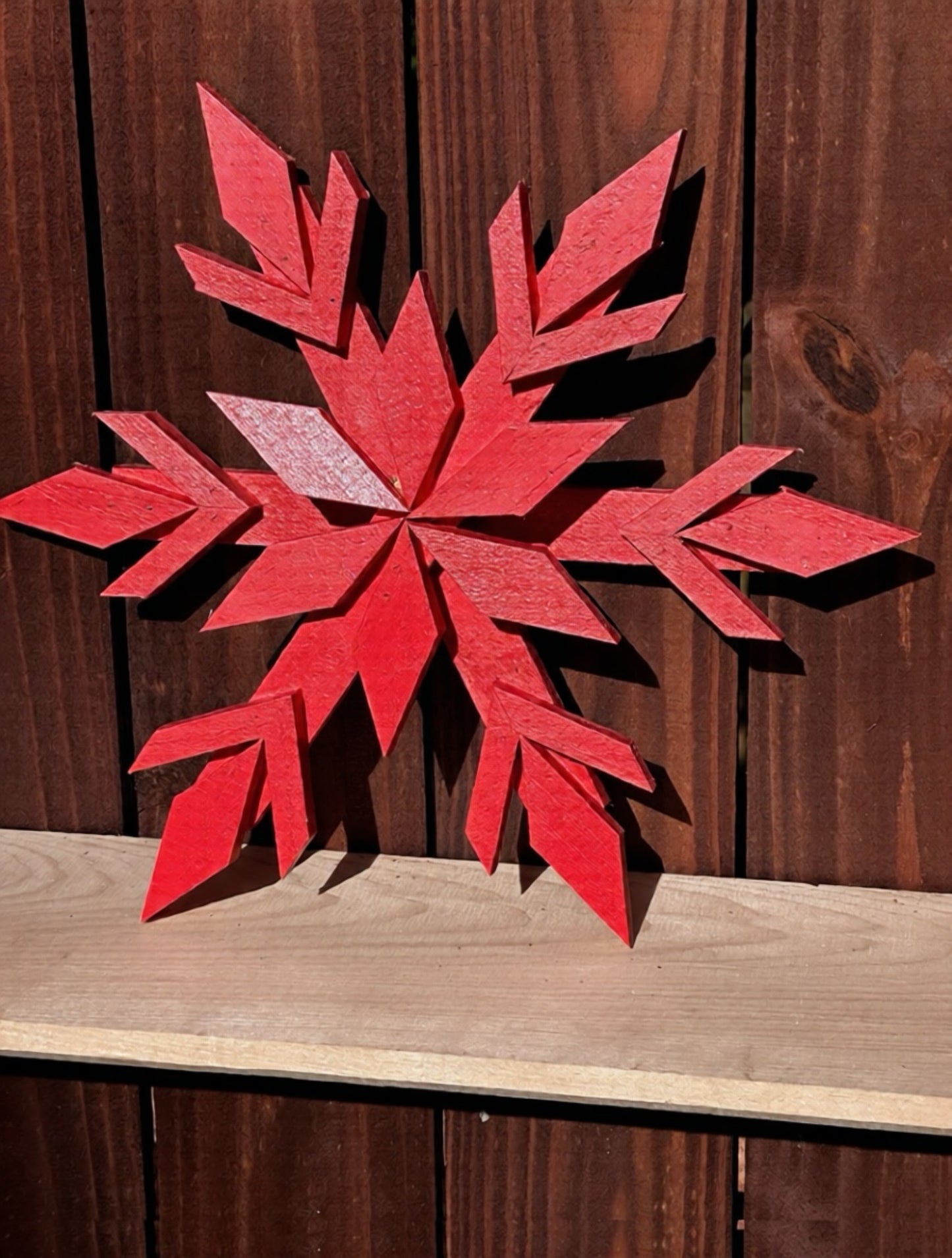 Handcrafted Wooden Snowflake – 16" x 16" x 2" - Solid Color