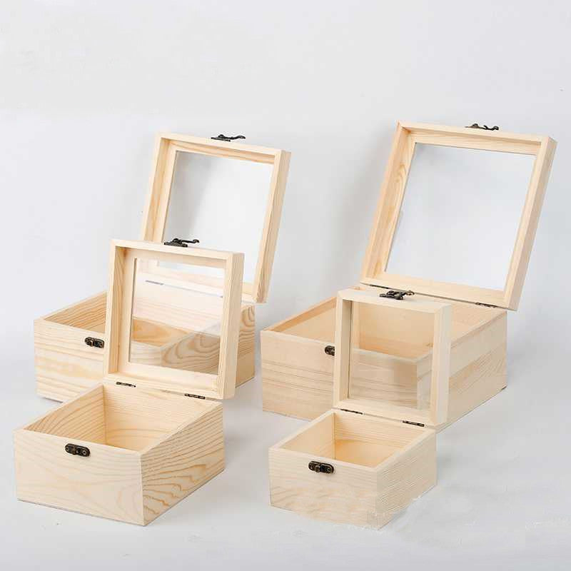 Wooden clamshell gift box Wooden packing box Rectangular tool wooden box