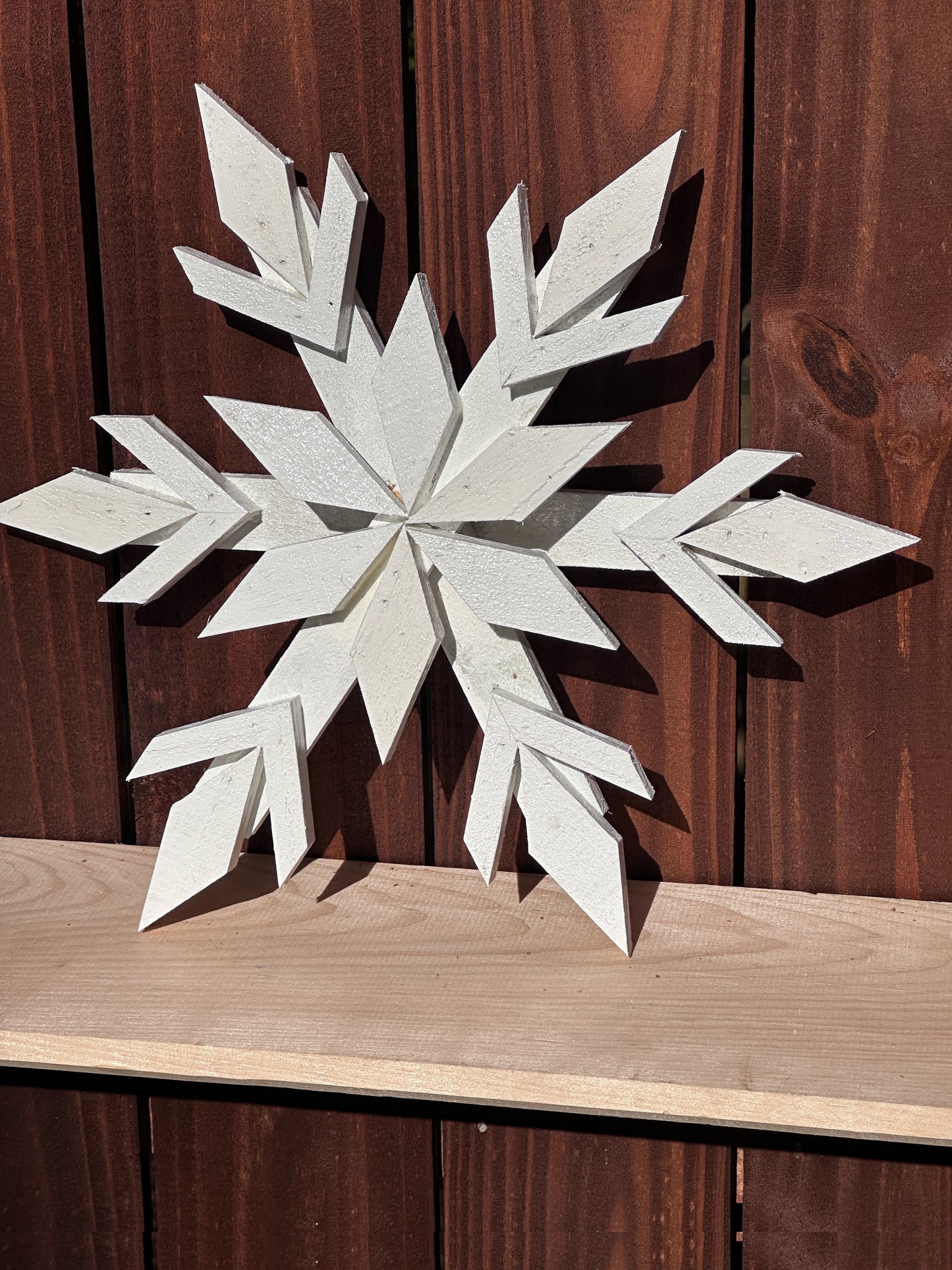 Handcrafted Wooden Snowflake – 16" x 16" x 2" - Solid Color