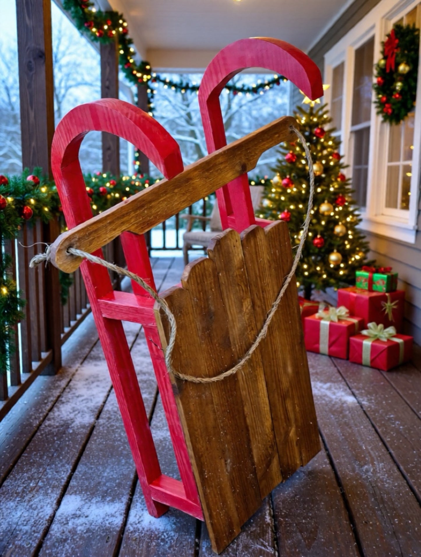 Handcrafted Decorative Wooden Sled – Rustic Holiday Décor - 36"x24"x11"