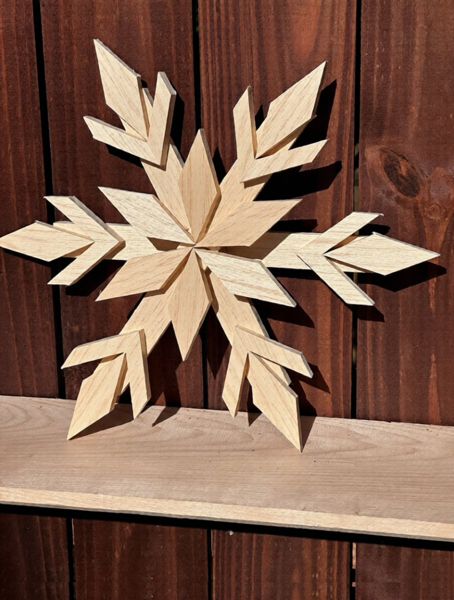 Handcrafted Wooden Snowflake – 16" x 16" x 2" - Solid Color