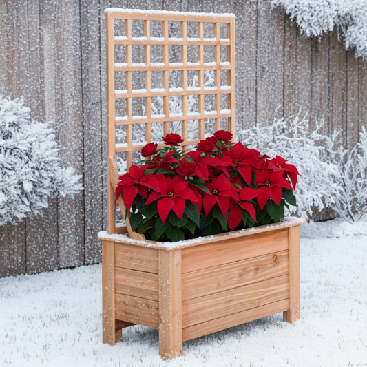Premium Cedar Raised Planter Box - with Back Trellis Grid