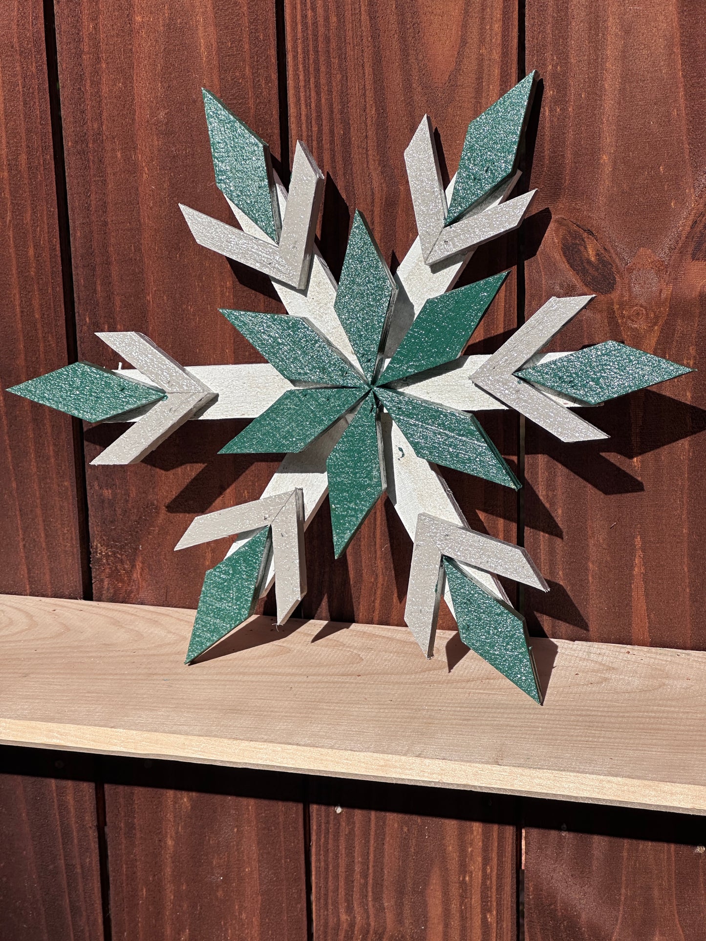 Handcrafted Wooden Snowflake – 16" x 16" x 2" - Multi-Color