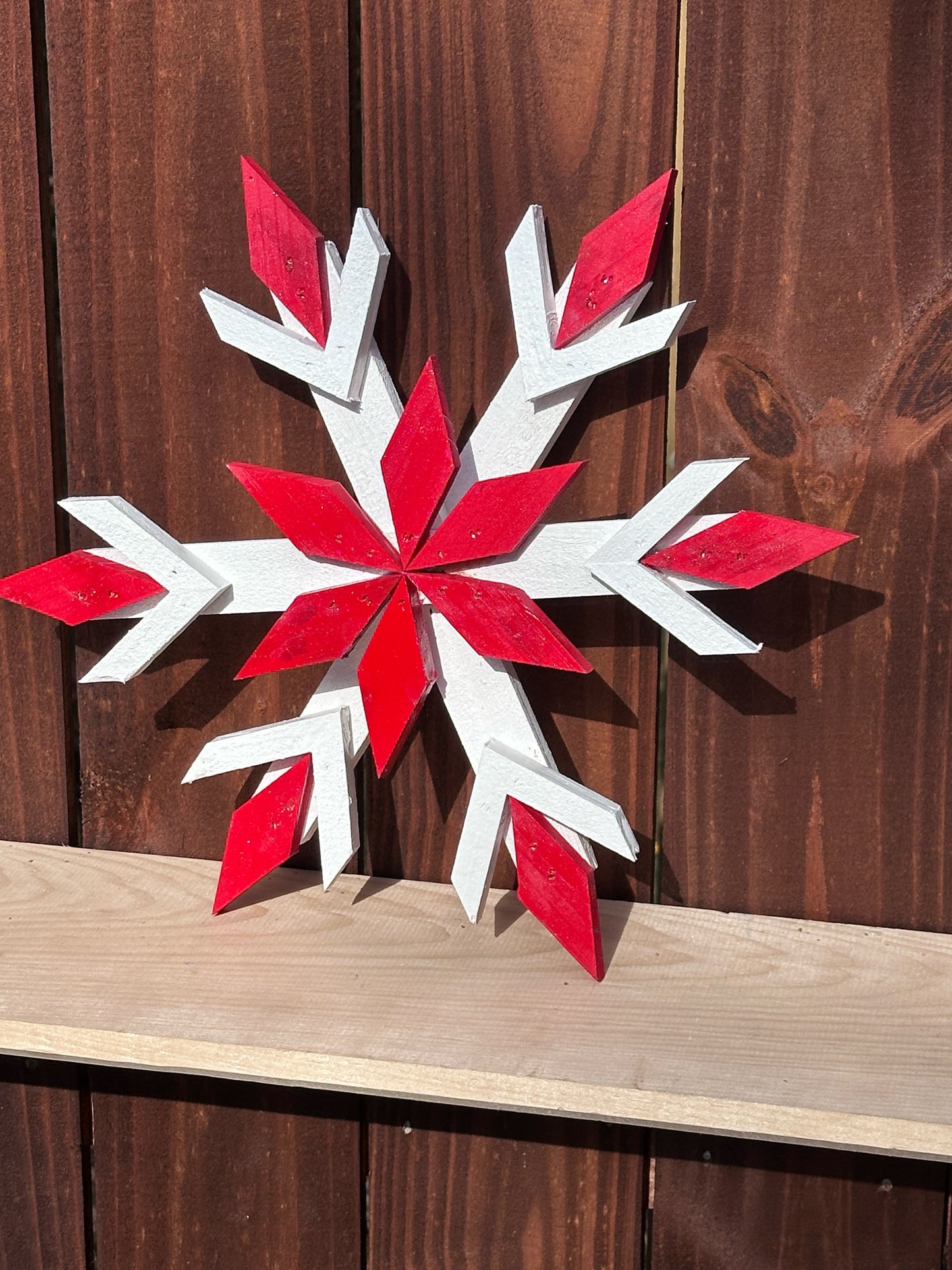 Handcrafted Wooden Snowflake – 16" x 16" x 2" - Multi-Color