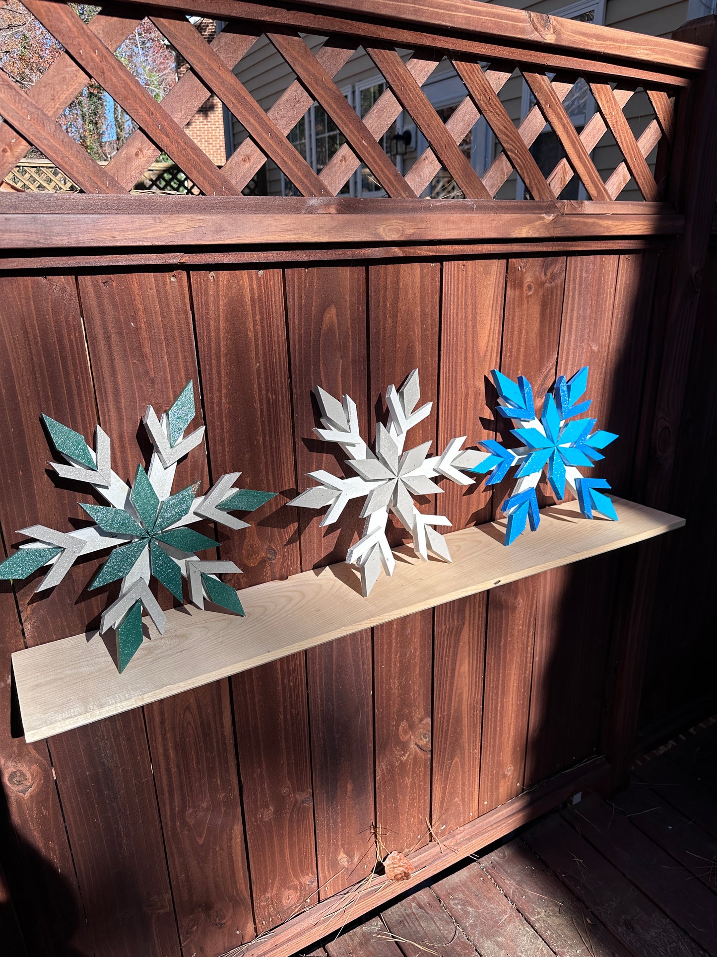 Handcrafted Wooden Snowflake – 16" x 16" x 2" - Multi-Color