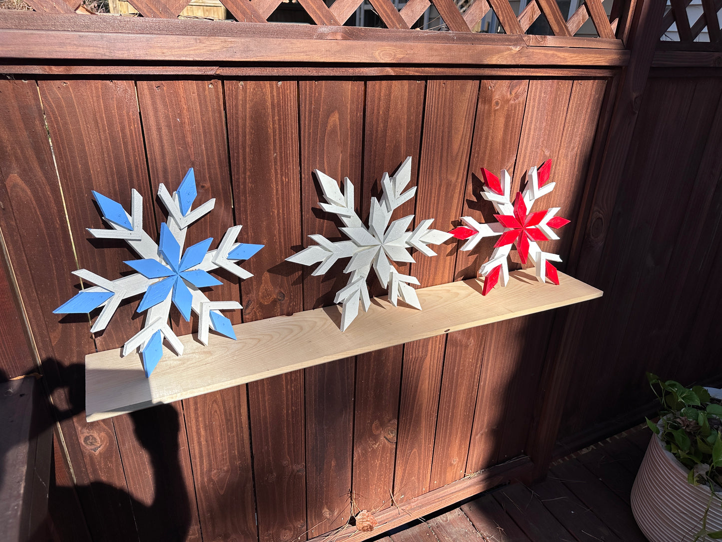 Handcrafted Wooden Snowflake – 16" x 16" x 2" - Multi-Color