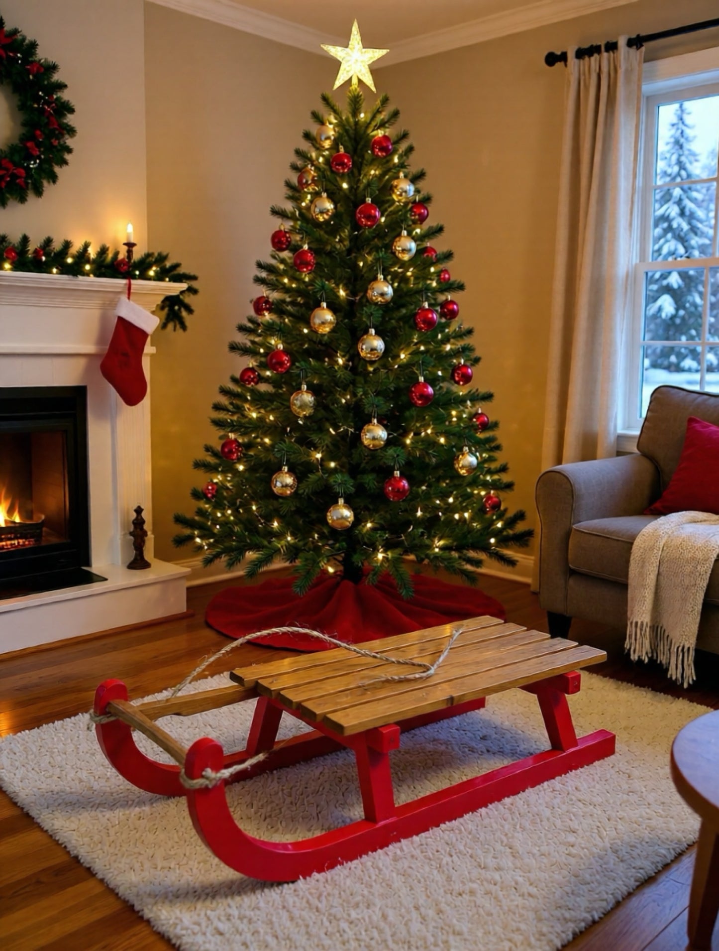 Handcrafted Decorative Wooden Sled – Rustic Holiday Décor - 36"x24"x11"