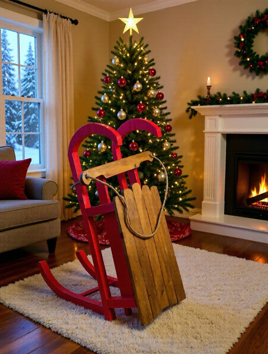 Handcrafted Decorative Wooden Sled – Rustic Holiday Décor - 36"x24"x11"