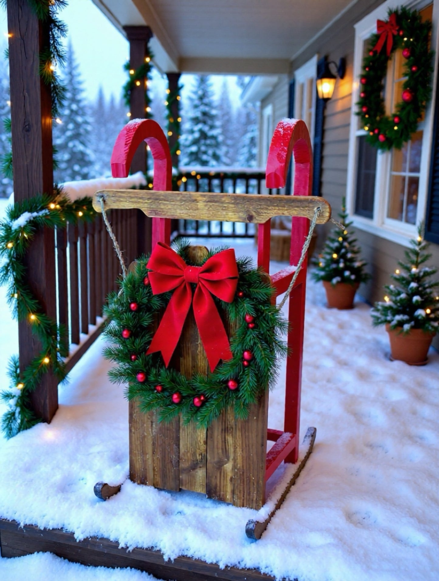 Handcrafted Decorative Wooden Sled – Rustic Holiday Décor - 36"x24"x11"