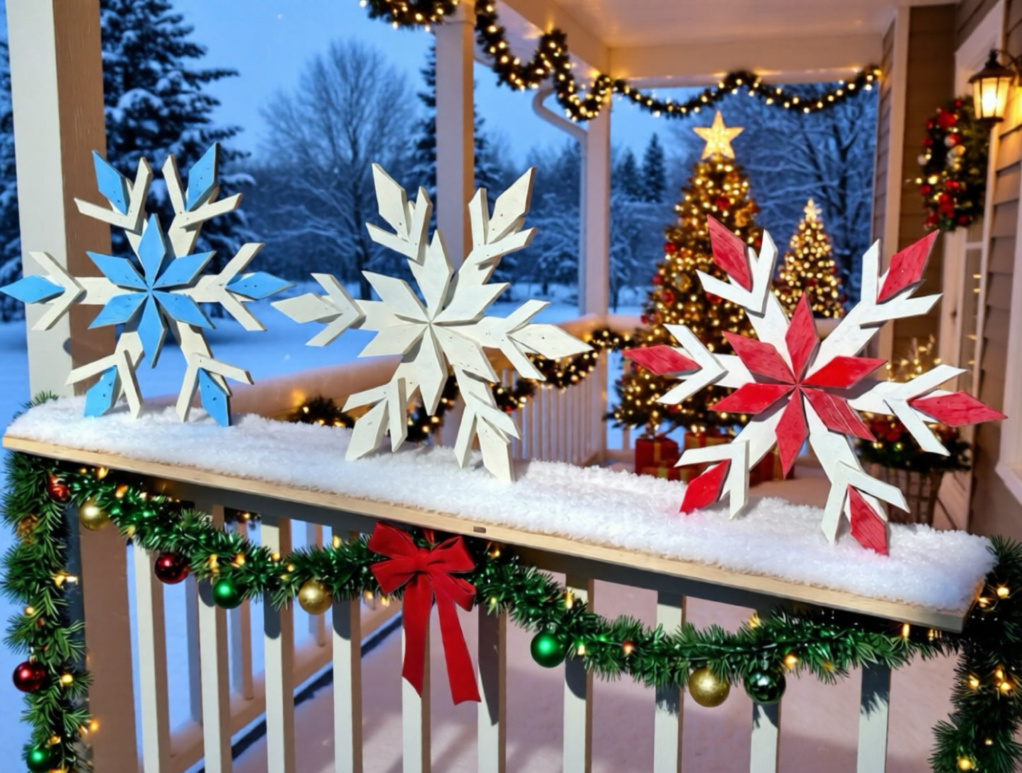 Handcrafted Wooden Snowflake – 16" x 16" x 2" - Multi-Color