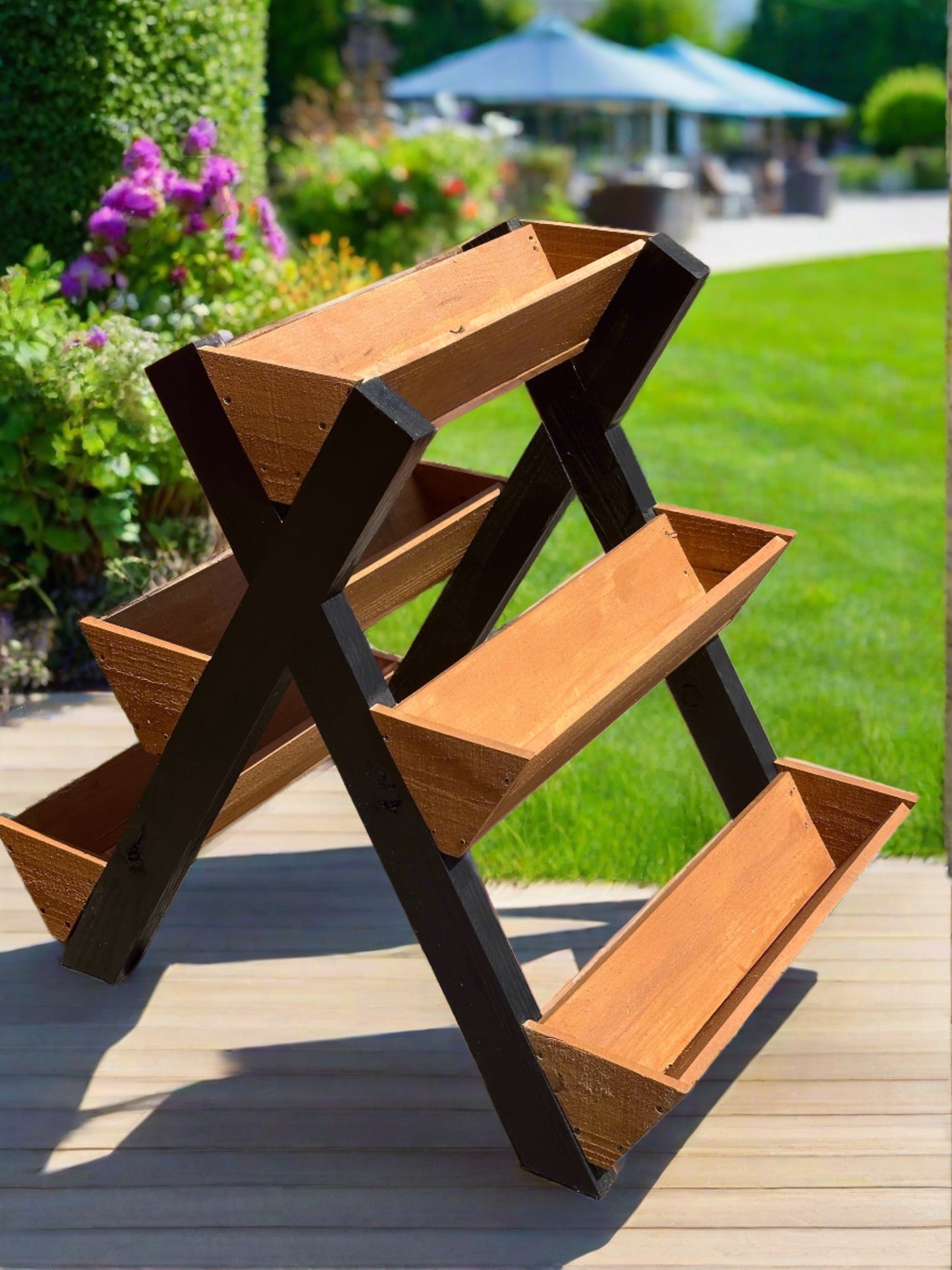 Tiered 5-box X-Frame Planter - Pilkington Woodworks