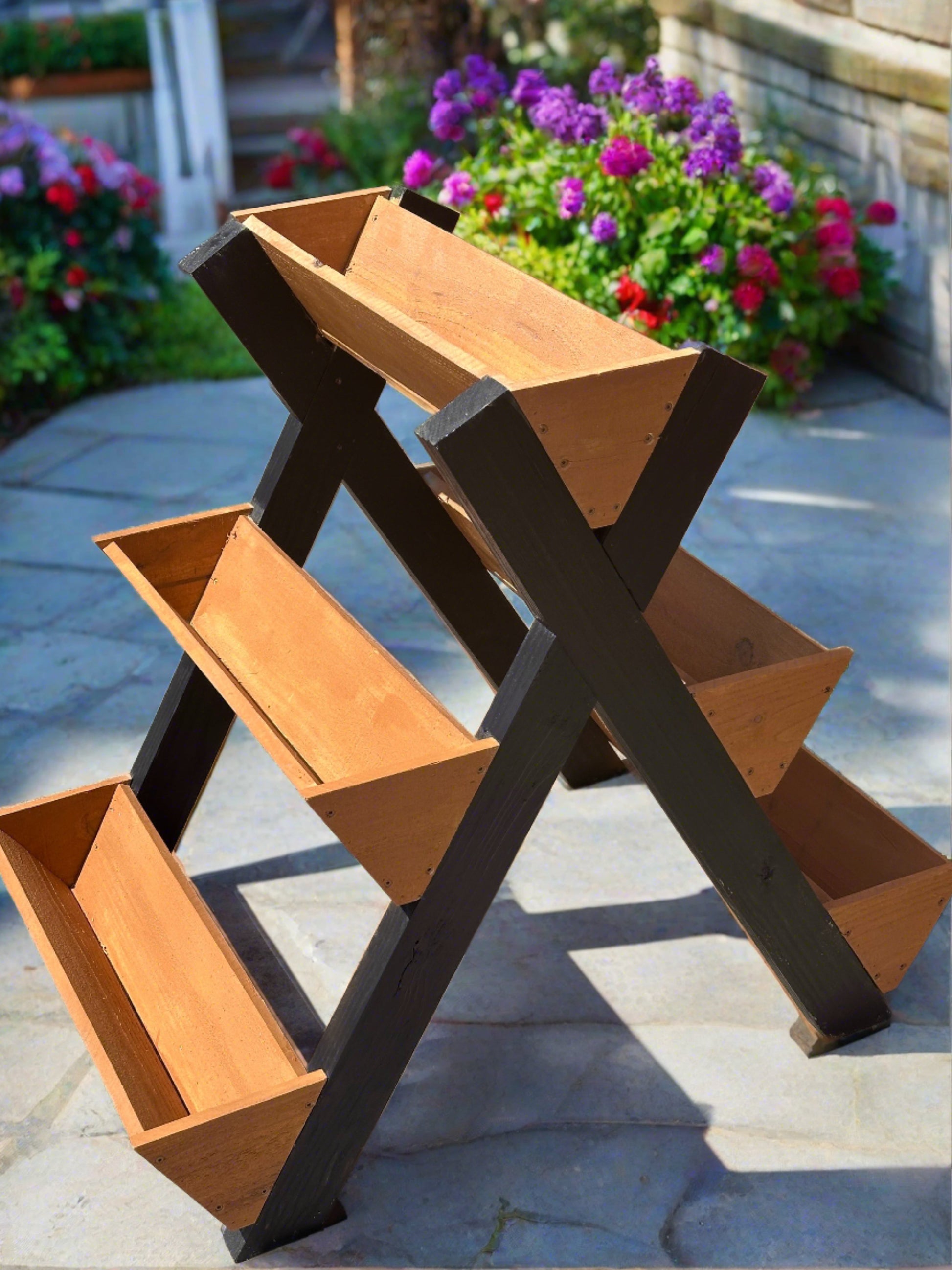 Tiered 5-box X-Frame Planter - Pilkington Woodworks