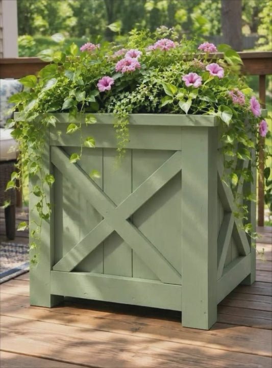 X Frame Box Planter in Sage Green